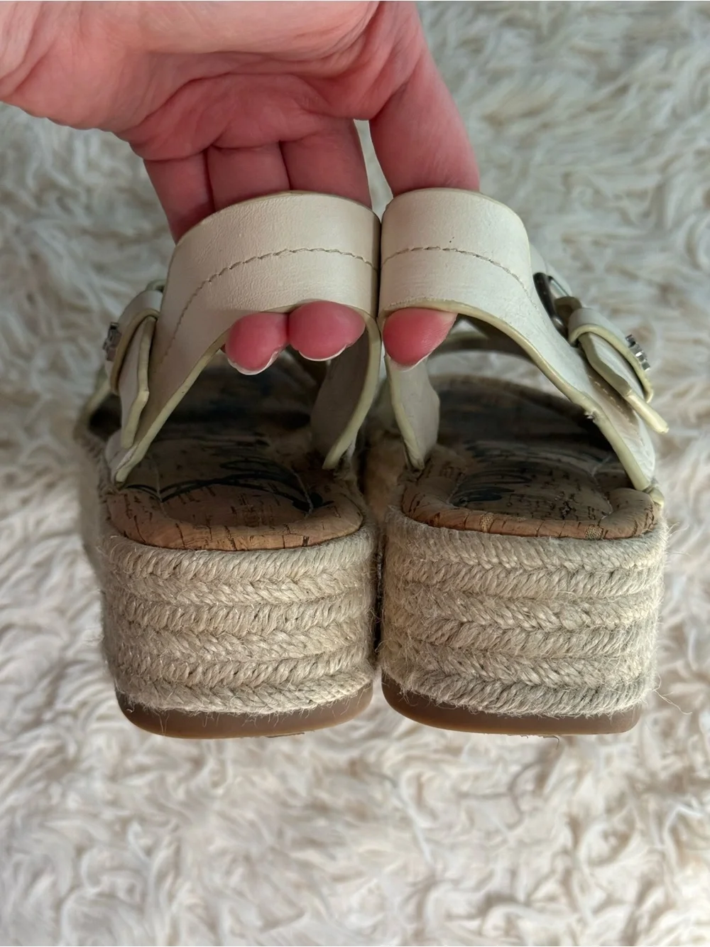 Sam Edelman Ainsley Platform Espadrille Sandals Cream Leather Size 7.5